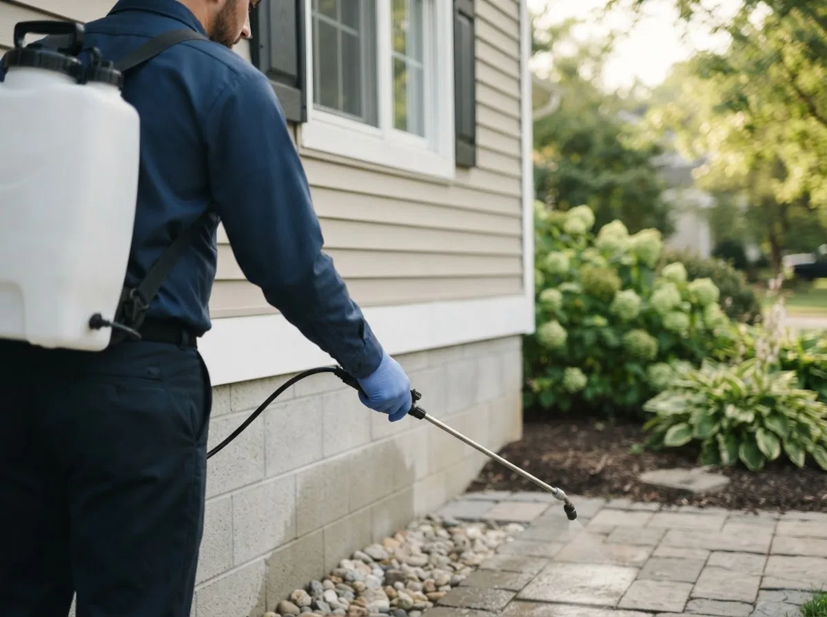 Pest control technician inspecting a home in Waldorf, MN